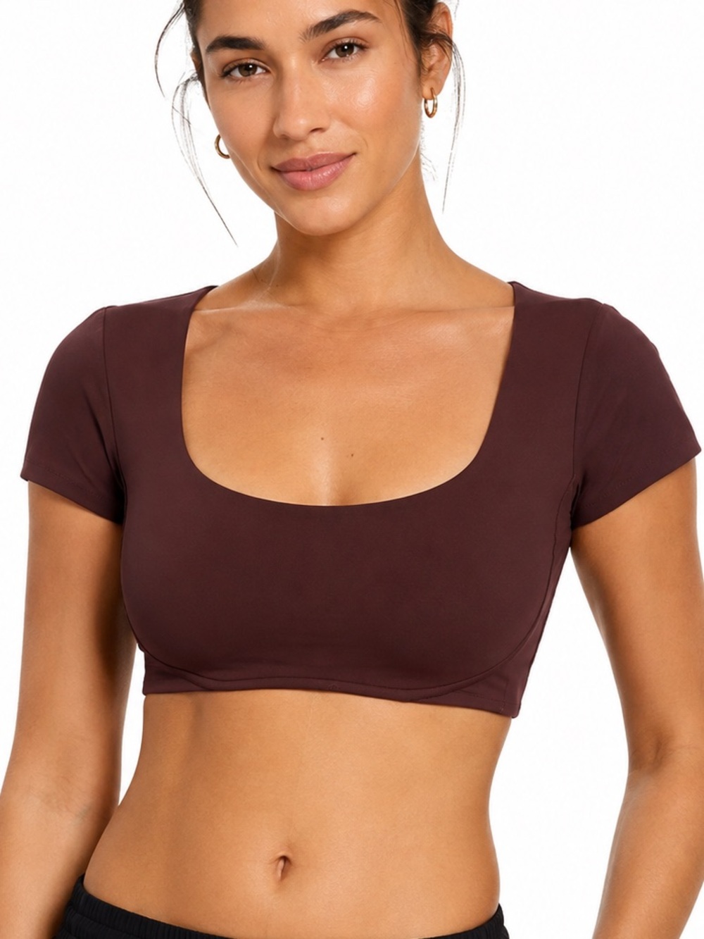 NWOT Athleta Chocolate Brown Scoop-Neck Underwire Athletic Crop Top